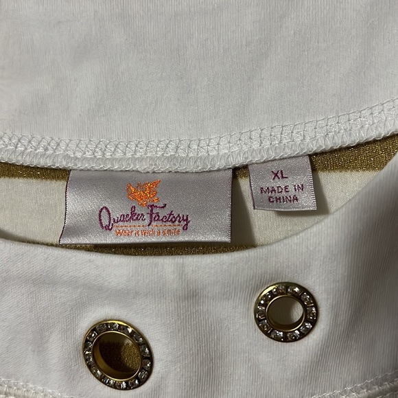 Women’s White Top Gold Stripes Neckline Detail - Picture 2 of 4